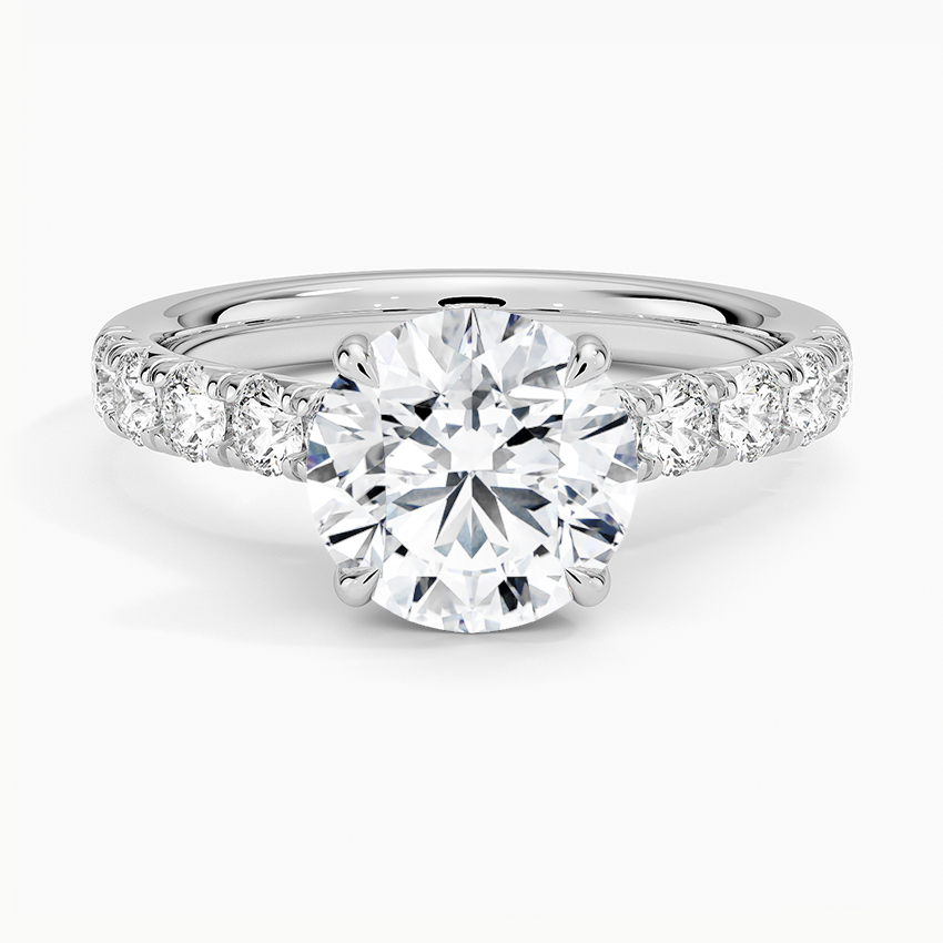 Elegant Pavé Half-Quarter Coverage Claw Prong Diamond Engagement Ring